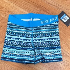 NWT Nike Pro Geometric Blue Shorts